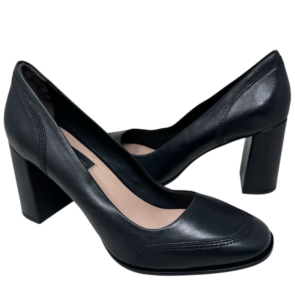New Donna Karen New York Black Leather Block Heel Pumps Size 9.5